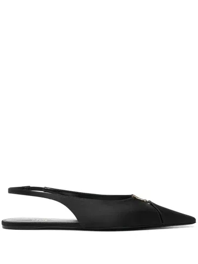 Saint Laurent Duchess Satin Weave Elasticated Slingback Sandals In Black