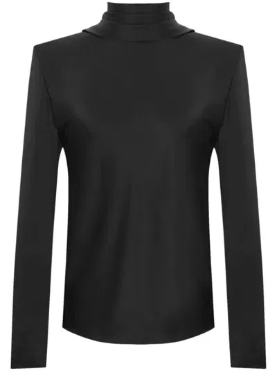 Saint Laurent Long-sleeve Draped Top In Black