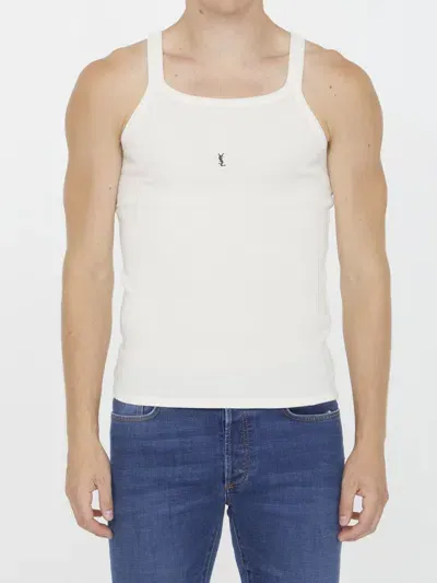 Saint Laurent Embroidered Tank Top In Cream