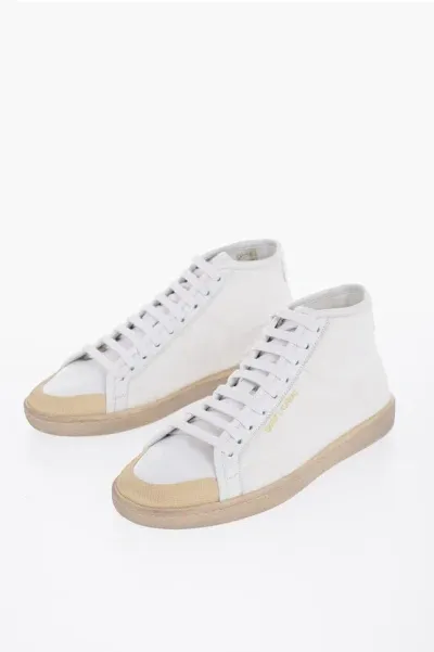 Saint Laurent Fabric Court Classic Mid-top Sneakers In White