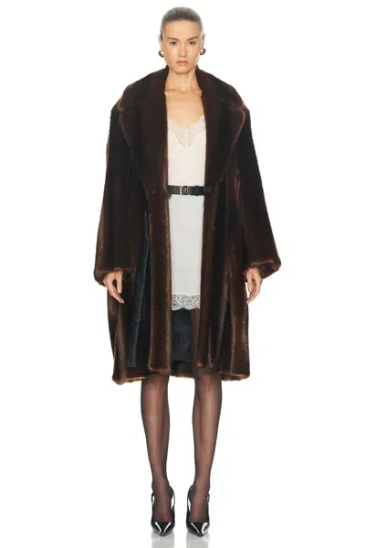 Saint Laurent Faux Fur Coat In Marron Clair & Marron