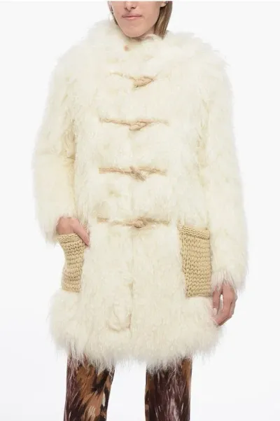 Saint Laurent Faux-fur Montgomery Coat In White