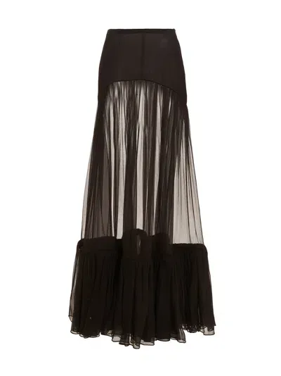 Saint Laurent Ruffled Long Skirt In Brown