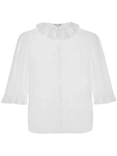 Saint Laurent Ruffled Blouse In Lace In White