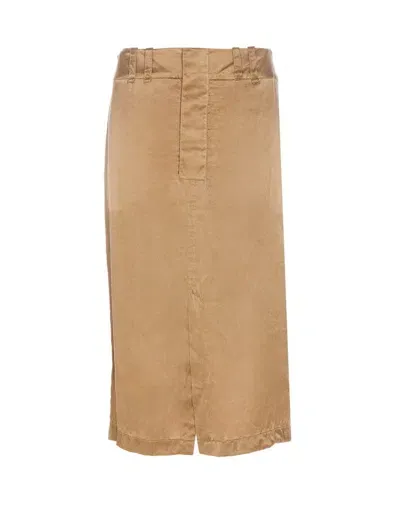 Saint Laurent Front Slit Skirt In Beige