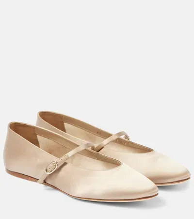 Saint Laurent Gio Satin Ballet Flats In Beige