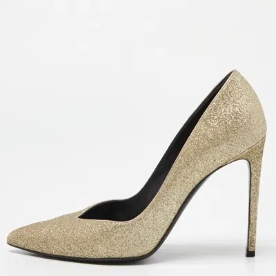 Pre-owned Saint Laurent Gold Glitter Pointed Toe Pumps Size 40