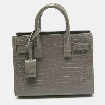 Pre-owned Saint Laurent Grey Croc Embossed Leather Nano Classic Sac De Jour Tote