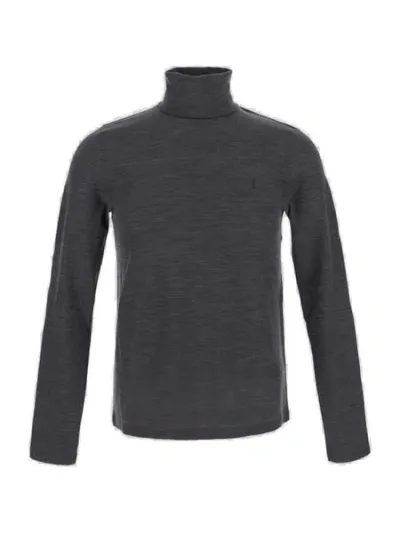 Saint Laurent Logo-embroidered Roll-neck Jumper In Grey