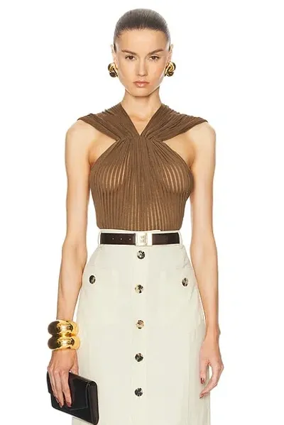 Saint Laurent Halter Neck Tank Top In Brun Olive