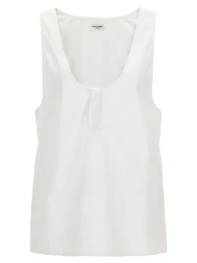 Saint Laurent Henley Tank Top In White