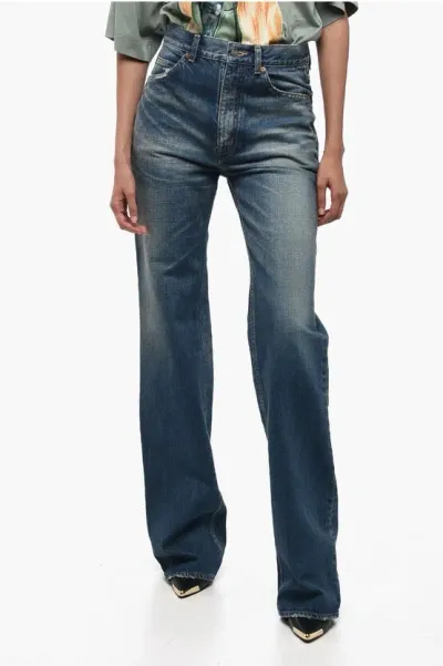 Saint Laurent High-waisted Straight Fit Denims 25cm In Blue