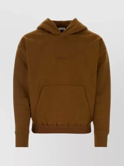 Saint Laurent Logo-embroidered Cotton Hoodie In Brown