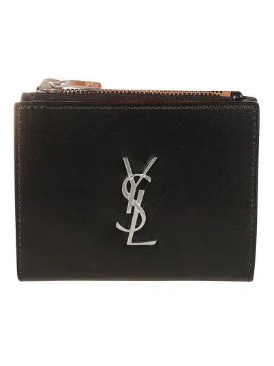 Saint Laurent Initials Logo Zip Card Holder In Black