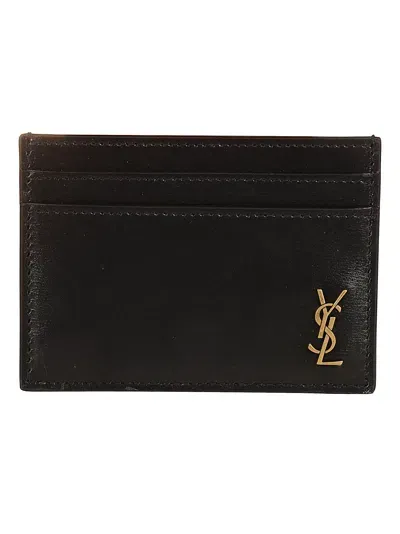 Saint Laurent Initials Side Logo Card Holder In Black