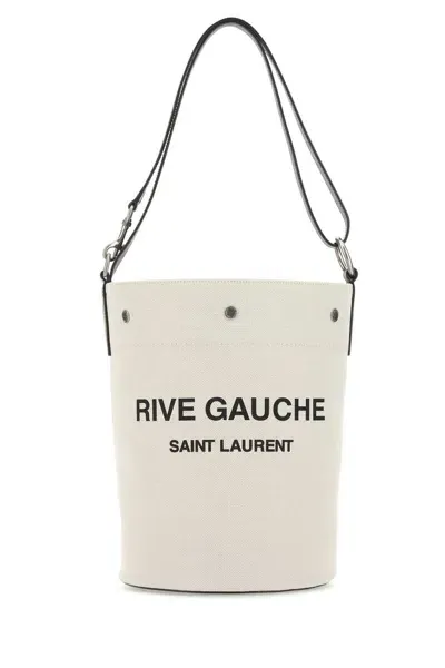 Saint Laurent Ivory Canvas Rive Gauche Bucket Bag In 9024