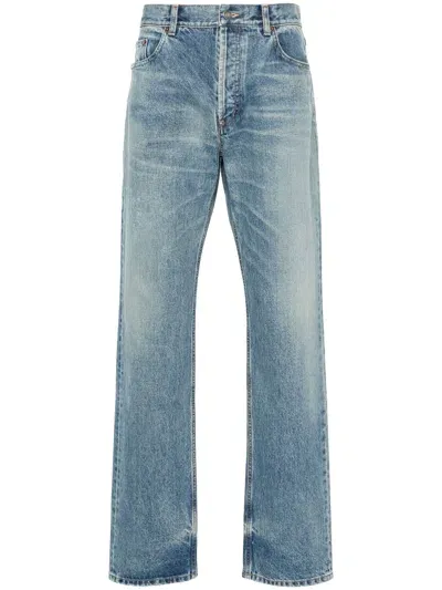 Saint Laurent Stonewashed Distressed Straight Jeans In Blue