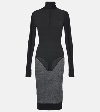 Saint Laurent Jersey Midi Dress In Black