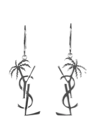 Saint Laurent Monogram Palm Tree Earrings In Silver