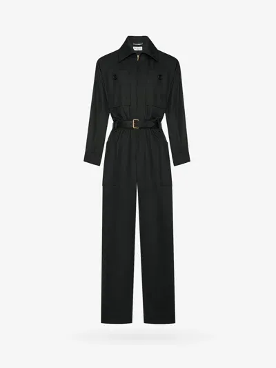 Saint Laurent Cotton Twill Jumpsuit In Black