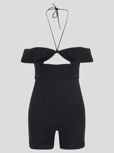 Saint Laurent Short Jumpsuit With Cutout And Rhinestones Detail In 1000