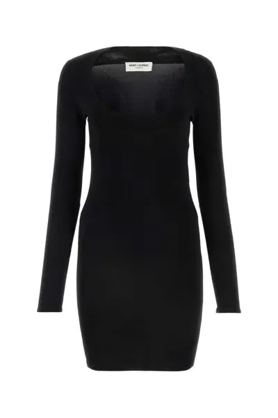 Saint Laurent Knitted Mini Dress In Black