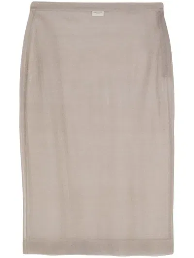 Saint Laurent Knitted Pencil Midi Skirt In Grey