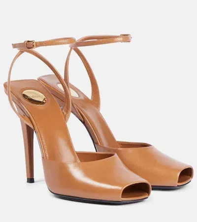 Saint Laurent La Scandale 110 Leather Sandals In Brown