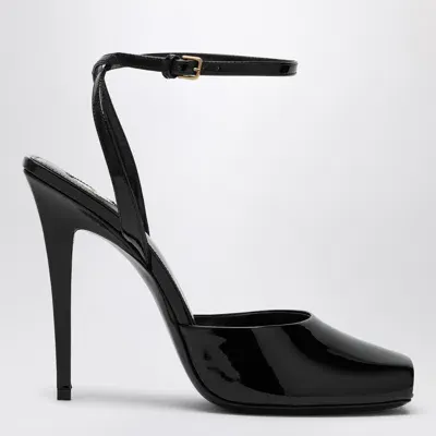 Saint Laurent La Scandale Sandal In Black Patent Leather