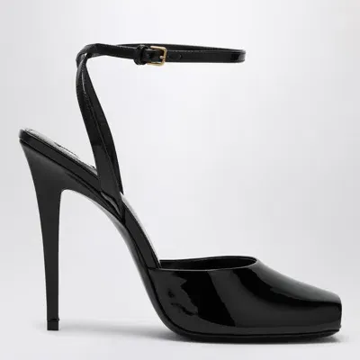 Saint Laurent La Scandale Sandal In Patent In Black