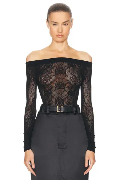 Saint Laurent Lace Off The Shoulder Bodysuit In Noir