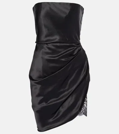 Saint Laurent Lace-trimmed Silk Satin Minidress In Black