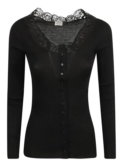 Saint Laurent Laced Buttoned Cardigan In Black