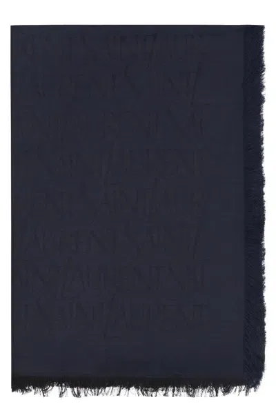 Saint Laurent Large Square Scarf In Blu