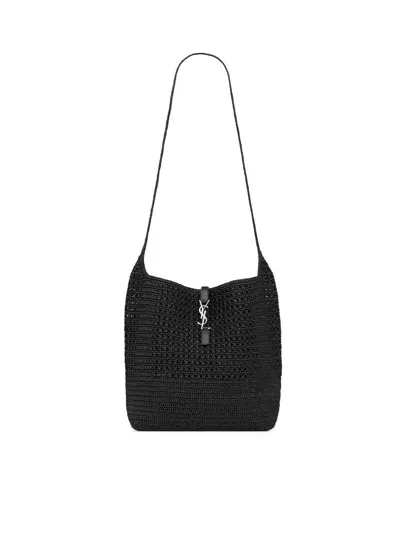 Saint Laurent Le 5 À 7 Medium Raffia Tote In Black