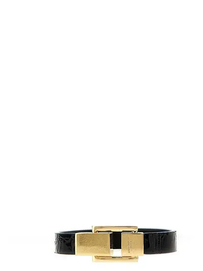 Saint Laurent Le Carré Leather Bracelet In Black