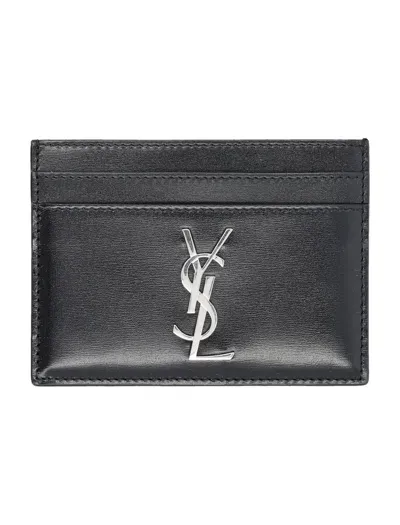 Saint Laurent Leather Cassandre Card Case In Black