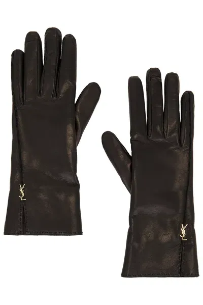 Saint Laurent Leather Gloves In Black