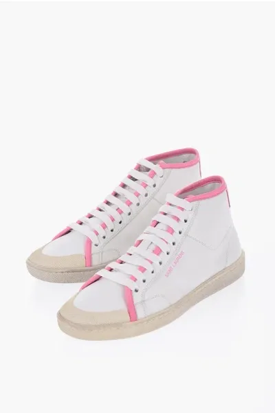 Saint Laurent Leather High-top Sneakers With Worn Effect Sole In White