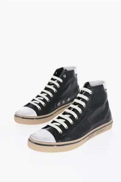 Saint Laurent Leather Malibu High-top Sneakers In Black