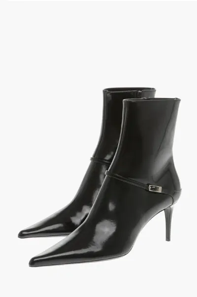 Saint Laurent Leather Marilyn Booties With Strap 7cm In Black