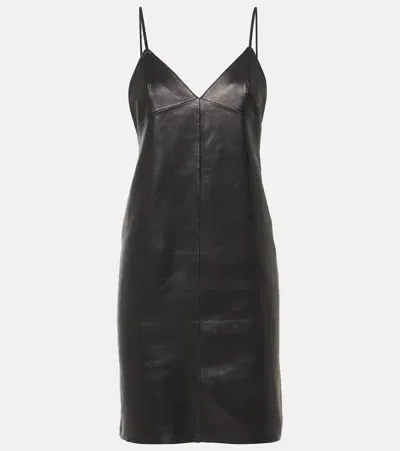 Saint Laurent Leather Slip Dress In Black