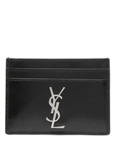 Saint Laurent Leather Wallet With Logo In Black