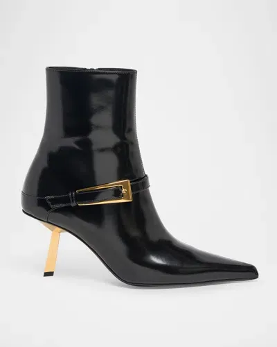 Saint Laurent Lee Patent Buckle Stiletto Booties In Black