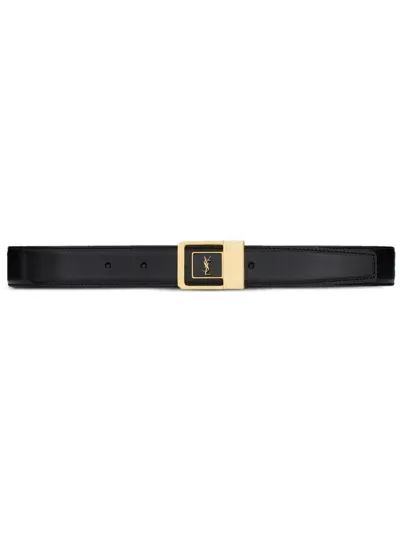 Saint Laurent Leather Logo Belt In Black