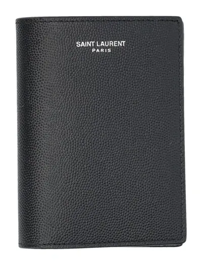 Saint Laurent Logo Card Fold Wallet In Black