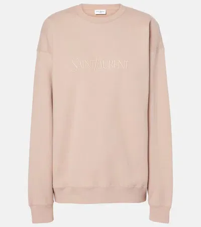 Saint Laurent Logo Cotton Jersey Sweatshirt In Pink