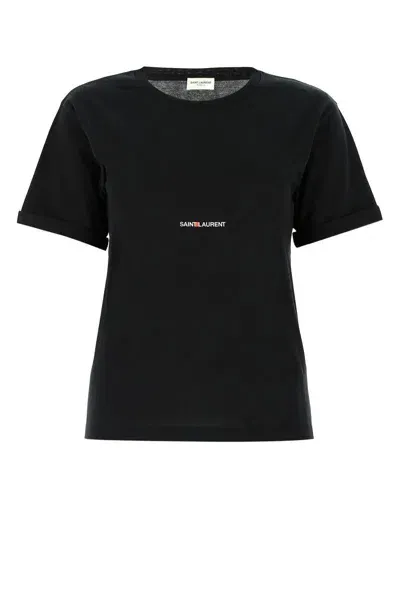 Saint Laurent Logo Cotton T-shirt In Black