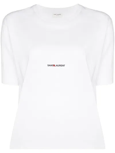 Saint Laurent Logo Cotton T-shirt In White