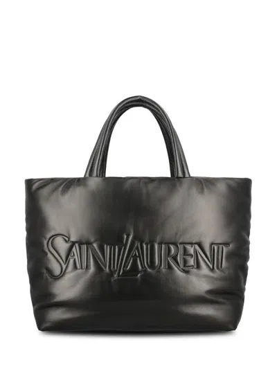 Saint Laurent Logo Debossed Large Tote Bag In Black